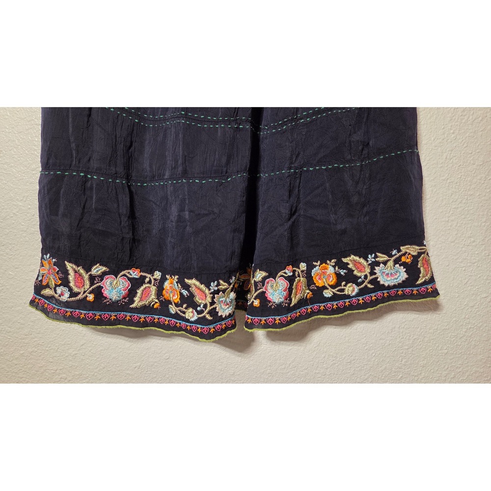 Johnny Was Embroidered Floral‎ Rayon Skirt Black Boho Stretch Waist Small Y2K - Picture 7 of 7